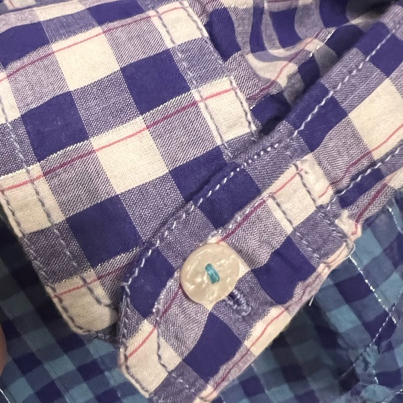 ANTHROPOLOGIE. Pilcro.NWOT. Western plaid button up shirt.Purple Blue Ombre. - Picture 5 of 8